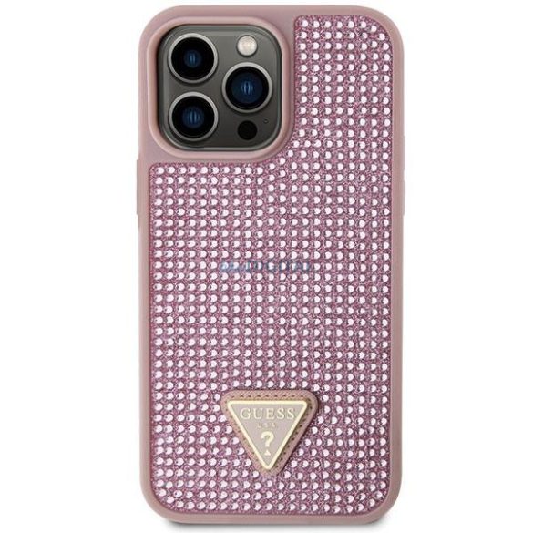 Guess GUHCP14XHDGTPP iPhone 14 Pro Max 6.7" rózsaszín keménytok strasszos háromszöggel