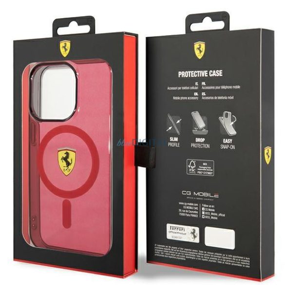 Ferrari FEHMP14LUKR iPhone 14 Pro 6,1" piros keménytok áttetsző Magsafe