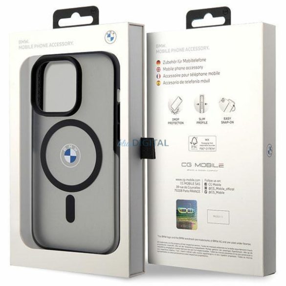 Case BMW BMHMP14XDSLK iPhone 14 Pro Max 6.7" fekete keménytok logózott MagSafe aláírás