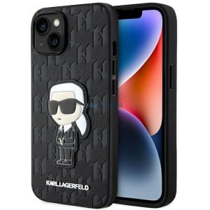 Karl Lagerfeld KLHCP14SSAKHPKK iPhone 14 6.1" fekete szafián monogrammos Ikonik tok