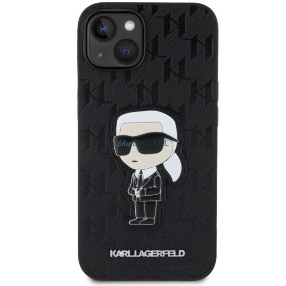 Karl Lagerfeld KLHCP14SSAKHPKK iPhone 14 6.1" fekete szafián monogrammos Ikonik tok