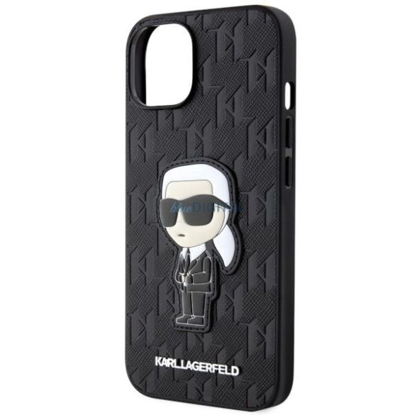 Karl Lagerfeld KLHCP14SSAKHPKK iPhone 14 6.1" fekete szafián monogrammos Ikonik tok