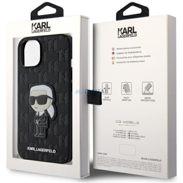 Karl Lagerfeld KLHCP14SSAKHPKK iPhone 14 6.1" fekete szafián monogrammos Ikonik tok