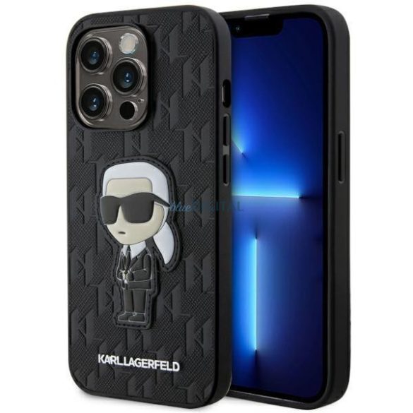 Karl Lagerfeld KLHCP14LSAKHPKK iPhone 14 Pro 6.1" fekete szafián monogrammos Ikonik tok