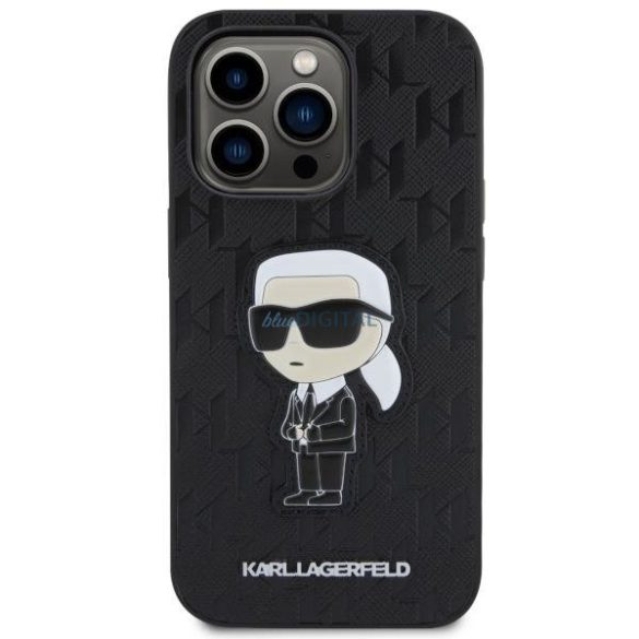 Karl Lagerfeld KLHCP14LSAKHPKK iPhone 14 Pro 6.1" fekete szafián monogrammos Ikonik tok