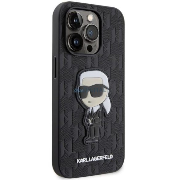 Karl Lagerfeld KLHCP14LSAKHPKK iPhone 14 Pro 6.1" fekete szafián monogrammos Ikonik tok