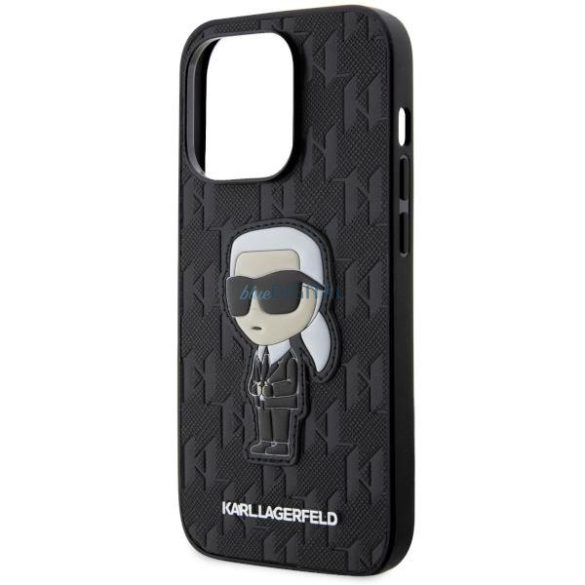 Karl Lagerfeld KLHCP14LSAKHPKK iPhone 14 Pro 6.1" fekete szafián monogrammos Ikonik tok