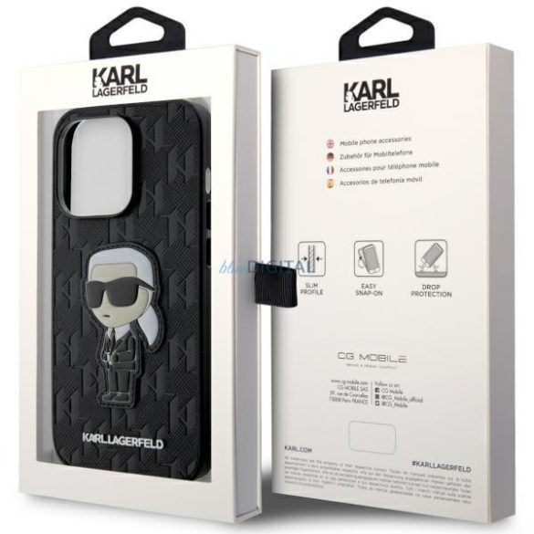 Karl Lagerfeld KLHCP14LSAKHPKK iPhone 14 Pro 6.1" fekete szafián monogrammos Ikonik tok