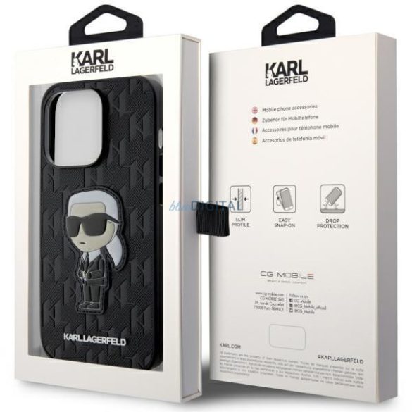 Karl Lagerfeld KLHCP14XSAKHPKK iPhone 14 Pro Max 6.7" fekete Saffiano monogramos Ikonik tok