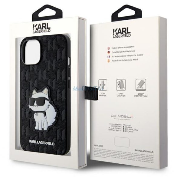 Karl Lagerfeld KLHCP14SSAKHPCK iPhone 14 6.1" fekete Safiano monogramos Choupette tok