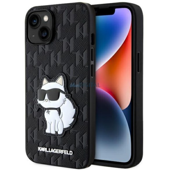 Karl Lagerfeld KLHCP14MSAKHPCK iPhone 14 Plus 6.7" fekete/fekete Sáfránymintás monogramos Choupette fekete/fekete tok