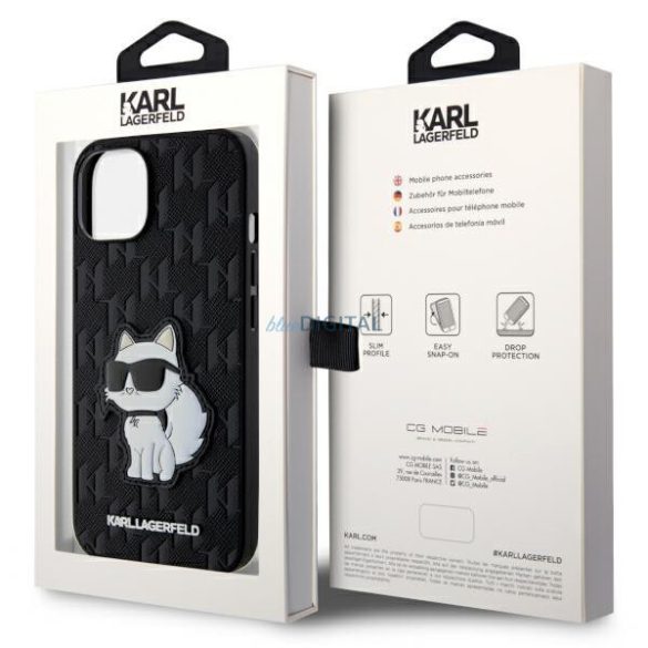 Karl Lagerfeld KLHCP14MSAKHPCK iPhone 14 Plus 6.7" fekete/fekete Sáfránymintás monogramos Choupette fekete/fekete tok