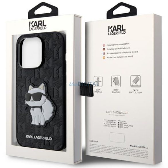 Karl Lagerfeld KLHCP14XSAKHPCK iPhone 14 Pro Max 6.7" fekete Saffiano monogramos Choupette tok