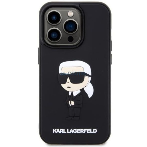 Karl Lagerfeld KLHCP14X3DRKINK iPhone 14 Pro Max 6.7" fekete keménytok Gumiból készült Ikonik 3D logóval
