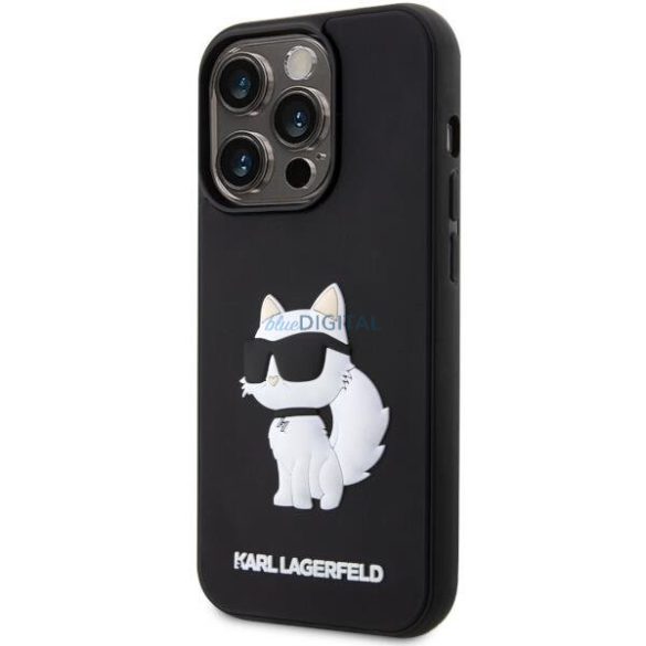 Karl Lagerfeld KLHCP14L3DRKHNK iPhone 14 Pro 6.1" fekete keménytok gumi Choupette 3D logóval