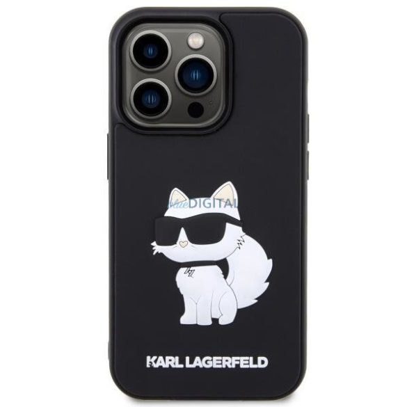 Karl Lagerfeld KLHCP14L3DRKHNK iPhone 14 Pro 6.1" fekete keménytok gumi Choupette 3D logóval