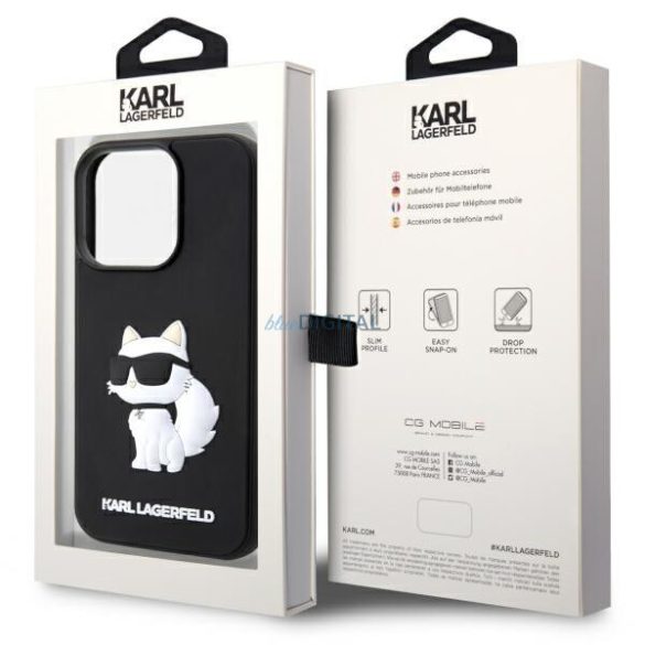 Karl Lagerfeld KLHCP14L3DRKHNK iPhone 14 Pro 6.1" fekete keménytok gumi Choupette 3D logóval