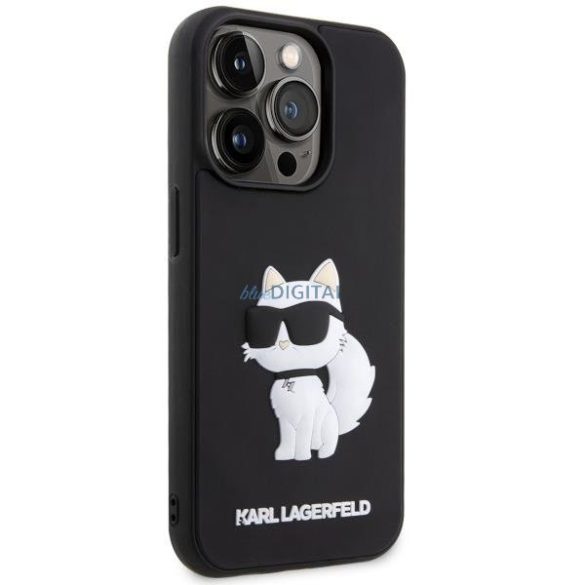 Karl Lagerfeld KLHCP14X3DRKHNK iPhone 14 Pro Max 6.7" fekete keménytok Gumiból készült Choupette 3D logóval