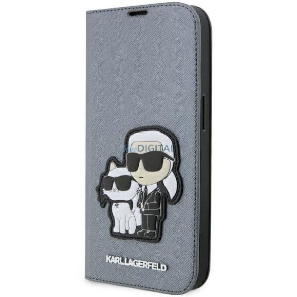 Karl Lagerfeld KLBKP14LSANKCPG iPhone 14 Pro 6.1" könyvtok ezüst Saffiano Karl & Choupette