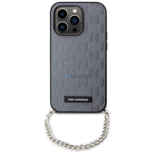 Karl Lagerfeld KLHCP14LSACKLHPG iPhone 14 Pro 6.1" ezüst keménytok Saffiano monogramos lánccal