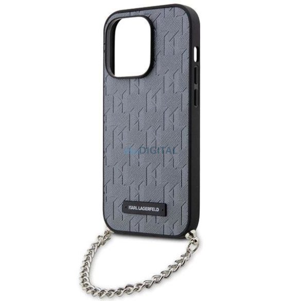 Karl Lagerfeld KLHCP14LSACKLHPG iPhone 14 Pro 6.1" ezüst keménytok Saffiano monogramos lánccal