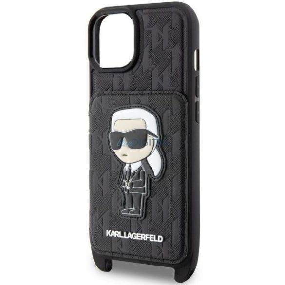 Karl Lagerfeld KLHCP14SCSAKHPKK iPhone 14 6.1" keménytok fekete Crossbody Saffiano Monogram Ikonik