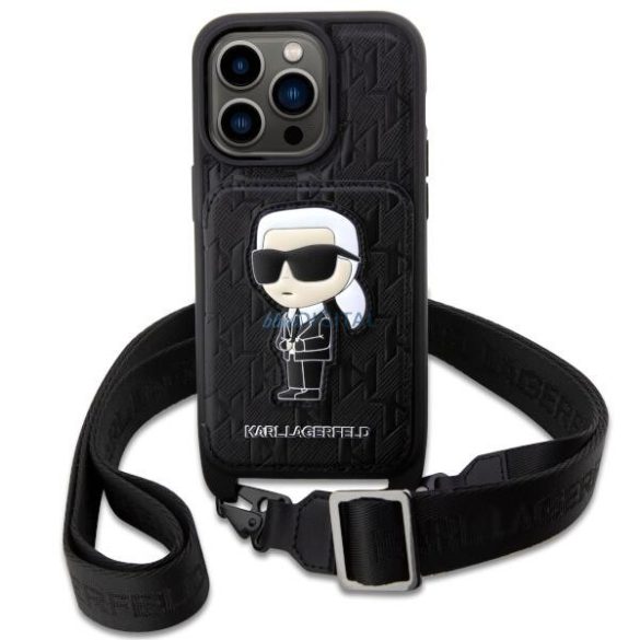 Karl Lagerfeld KLHCP14LCSAKHPKK iPhone 14 Pro 6.1" keménytok fekete Crossbody Saffiano monogram Ikonik