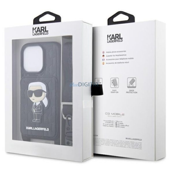 Karl Lagerfeld KLHCP14XCSAKHPKK iPhone 14 Pro Max 6.7" keménytok fekete Crossbody Saffiano monogram Ikonik