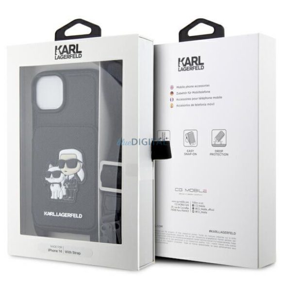 Karl Lagerfeld KLHCP14SCSAKCPCPMK iPhone 14 6.1" keménytok fekete Crossbody Saffiano Karl & Choupette 