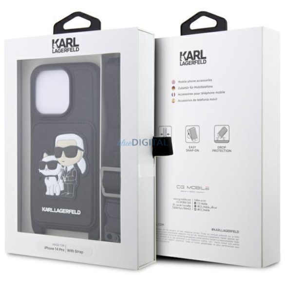 Karl Lagerfeld KLHCP14LCSAKCPCPMK iPhone 14 Pro 6.1" keménytok fekete Crossbody Saffiano Karl & Choupette