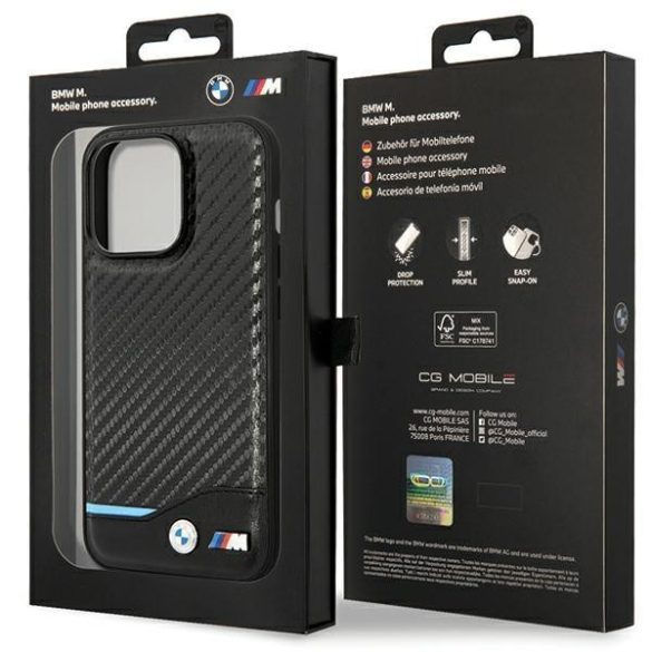 Tok BMW BMHCP13L22NBCK iPhone 13 Pro / 13 6.1" fekete keménytok bőr Carbon