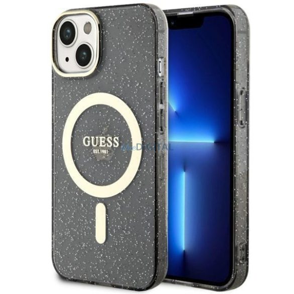 Guess GUHMP14SHCMCGK iPhone 14 6.1" fekete keménytok csillogó arany MagSafe