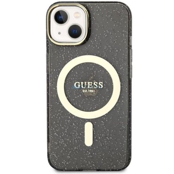 Guess GUHMP14SHCMCGK iPhone 14 6.1" fekete keménytok csillogó arany MagSafe