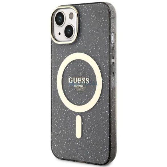 Guess GUHMP14MHCMCGK iPhone 14 Plus 6.7" fekete/fekete keménytok Glitter Gold MagSafe