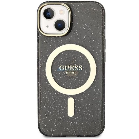 Guess GUHMP14MHCMCGK iPhone 14 Plus 6.7" fekete/fekete keménytok Glitter Gold MagSafe