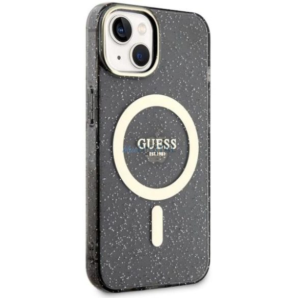 Guess GUHMP14MHCMCGK iPhone 14 Plus 6.7" fekete/fekete keménytok Glitter Gold MagSafe