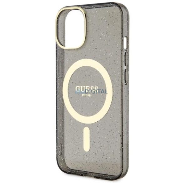 Guess GUHMP14MHCMCGK iPhone 14 Plus 6.7" fekete/fekete keménytok Glitter Gold MagSafe