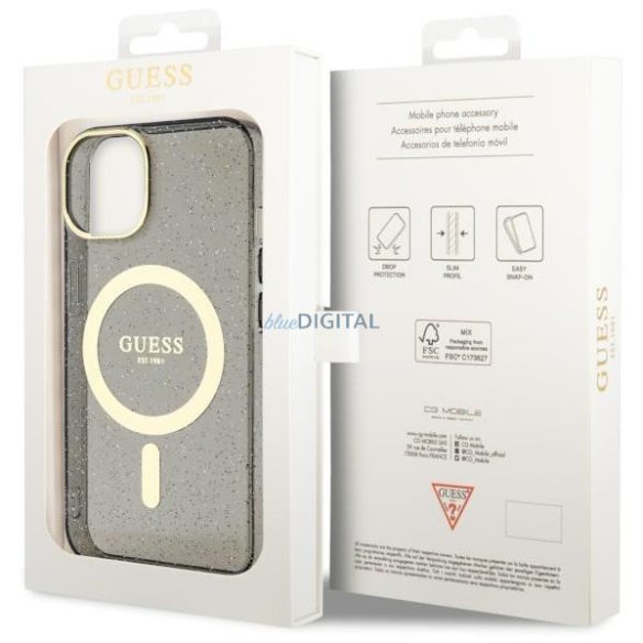 Guess GUHMP14MHCMCGK iPhone 14 Plus 6.7" fekete/fekete keménytok Glitter Gold MagSafe