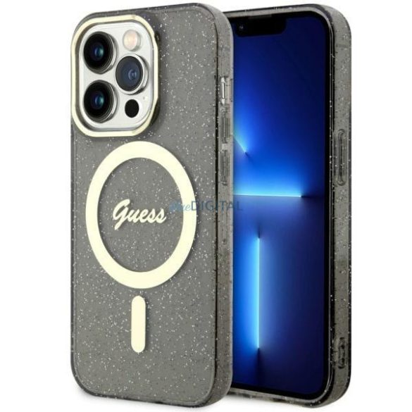 Guess GUHMP14LHCMCGK iPhone 14 Pro 6.1" fekete keménytok csillogó arany MagSafe