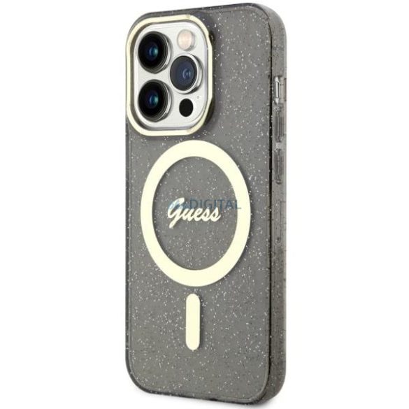 Guess GUHMP14LHCMCGK iPhone 14 Pro 6.1" fekete keménytok csillogó arany MagSafe