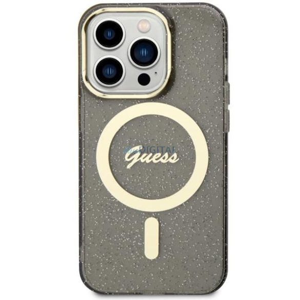 Guess GUHMP14LHCMCGK iPhone 14 Pro 6.1" fekete keménytok csillogó arany MagSafe