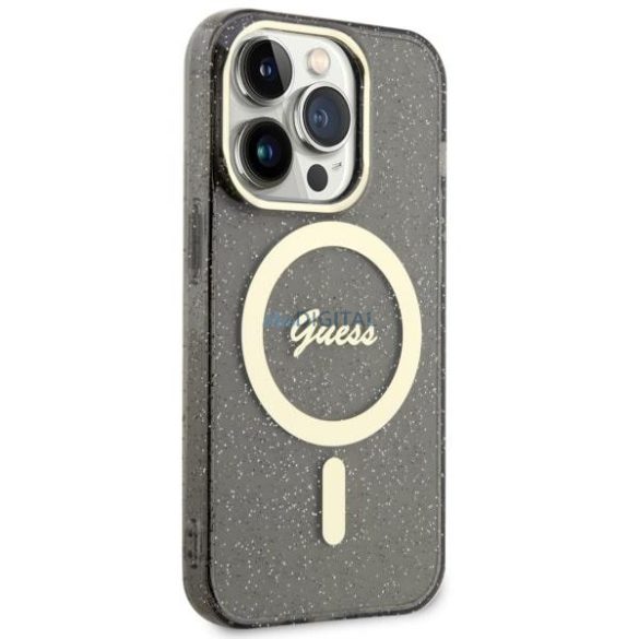 Guess GUHMP14LHCMCGK iPhone 14 Pro 6.1" fekete keménytok csillogó arany MagSafe