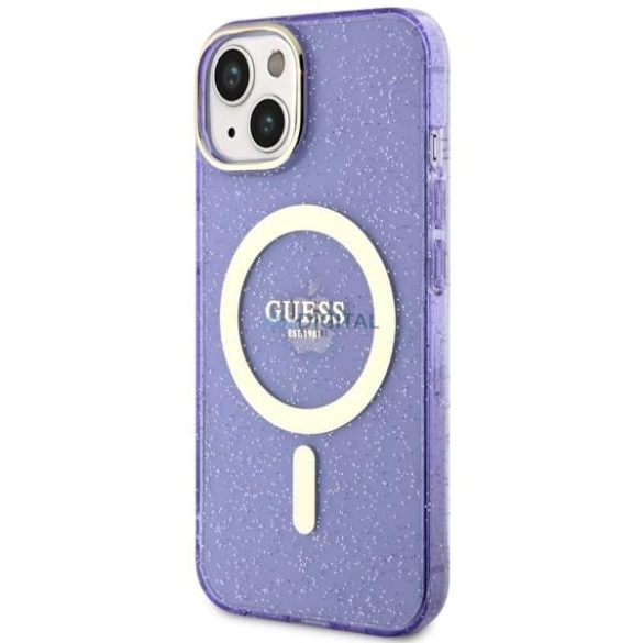 Guess GUHMP14SHCMCGU iPhone 14 6.1" lila/lila kemény tok Glitter Gold MagSafe