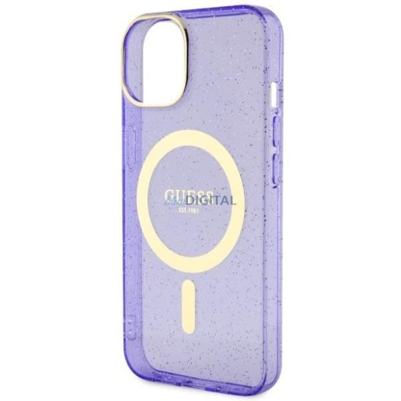 Guess GUHMP14SHCMCGU iPhone 14 6.1" lila/lila kemény tok Glitter Gold MagSafe