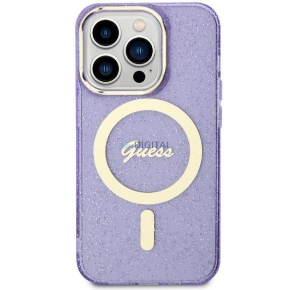 Guess GUHMP14LHCMCGU iPhone 14 Pro 6.1" lila/lila keménytok Glitter Gold MagSafe