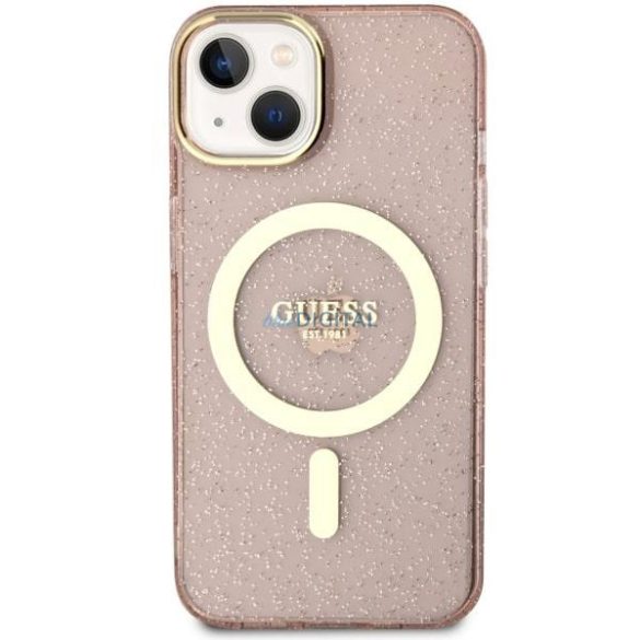 Guess GUHMP14SHCMCGP iPhone 14 6,1" rózsaszín keménytok csillogó arany MagSafe