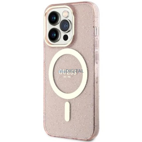 Guess GUHMP14LHCMCGP iPhone 14 Pro 6.1" rózsaszín keménytok csillogó arany MagSafe