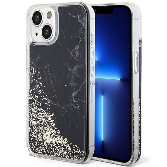 Guess GUHCP14SLCSGSGSGK iPhone 14 6.1" fekete keménytok folyékony csillogó kristályos márvány
