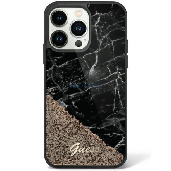 Guess GUHCP14LLCSGSGSGK iPhone 14 Pro 6.1" fekete keménytok folyékony csillogó kristályos márvány