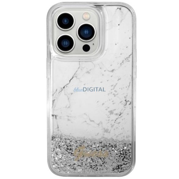 Guess GUHCP14LLCSGSGSGH iPhone 14 Pro 6.1" fehér keménytok folyékony csillogó kristályos márvány